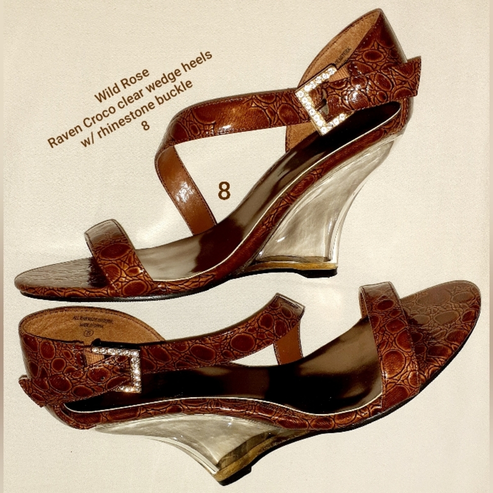 Wild Rose Brown Wedge Heels 8